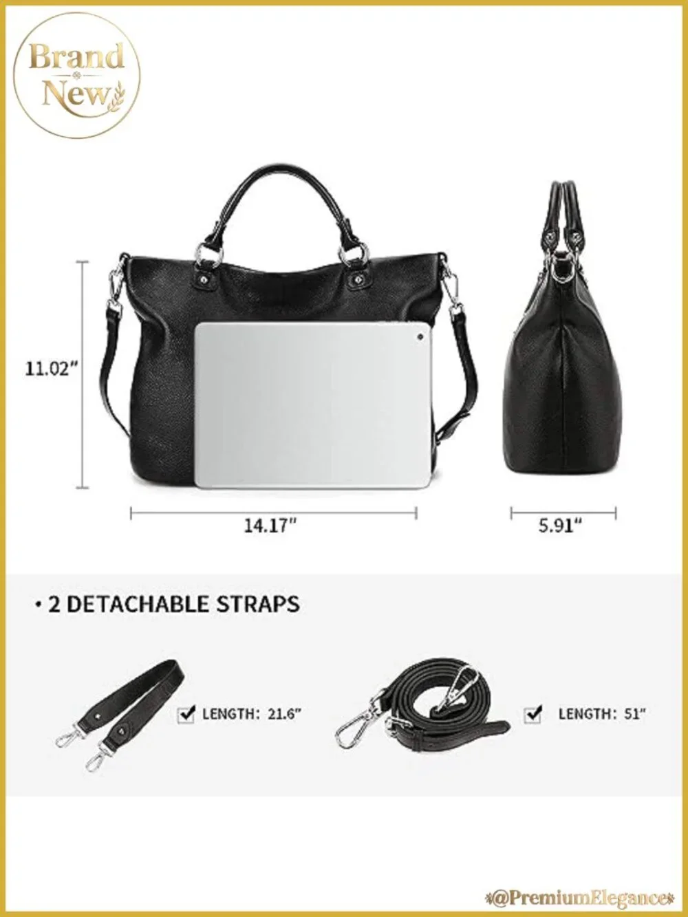 Genuine Leather Top Handle Satchel Tote, 3 Ways to Wear